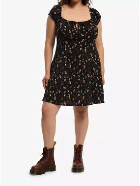 Thorn & Fable Black & Brown Mushroom Mini Dress Plus Size
